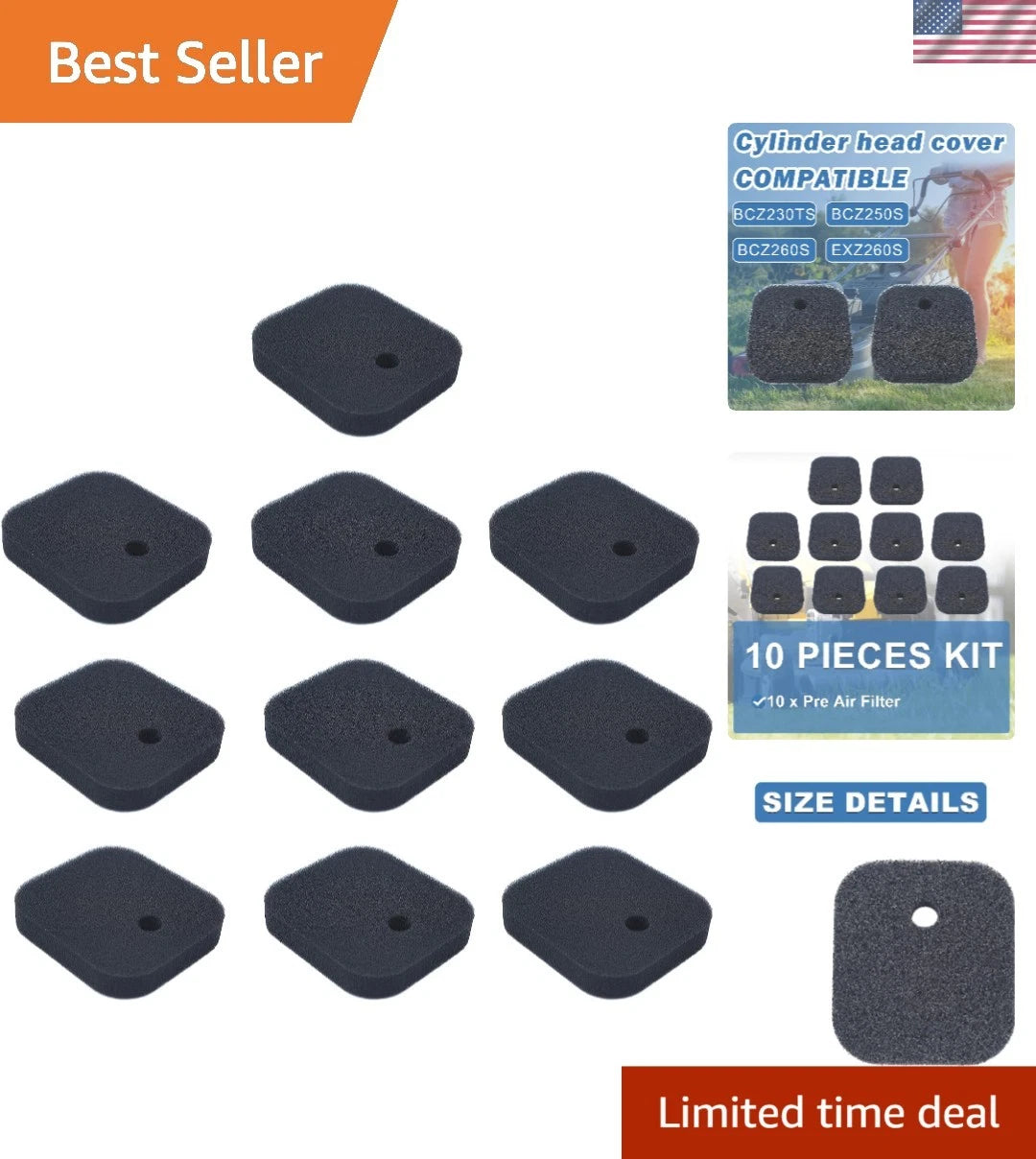 10 Pcs Air Filter Replacement Kit for Red Max Trimmers