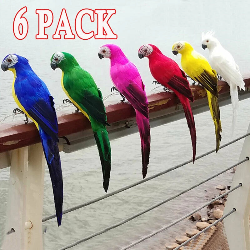 6PCS Foam Feather Artificial Parrot Imitation Bird Model Home Ornament