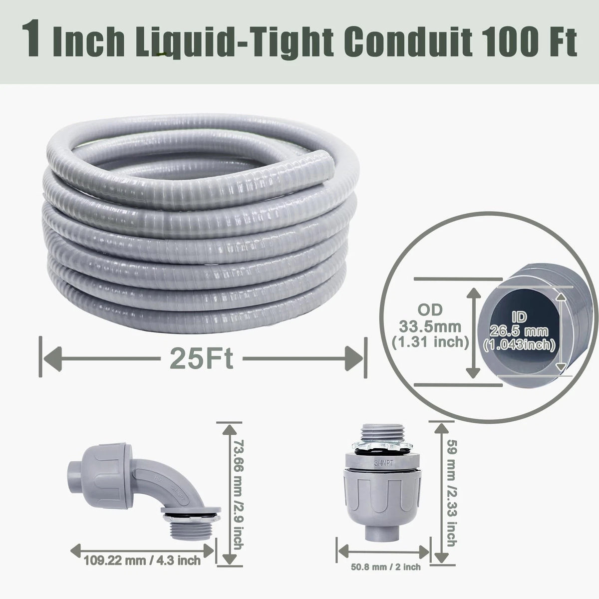 1" Non-Metallic Liquid-Tight Conduit Kit for Various Applications (25FT)