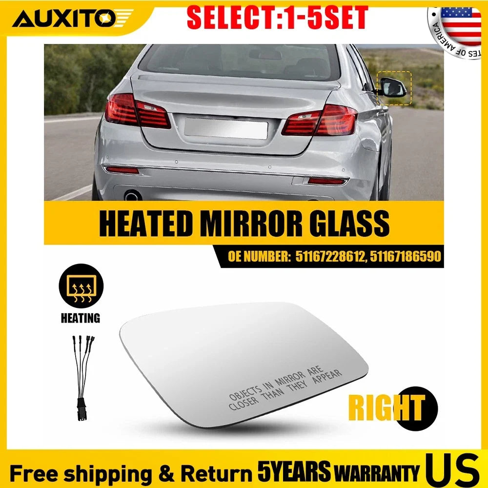 Mirror Glass for BMW 528 535 550 (2010–2016) | Right Side Passenger | 4 Pin