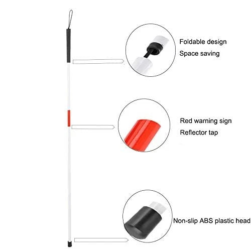 Aluminum Folding Walking Cane Stick for The Blind (Reflective Red)