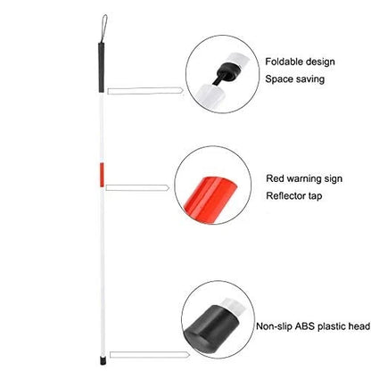 Aluminum Folding Walking Cane Stick for The Blind (Reflective Red)