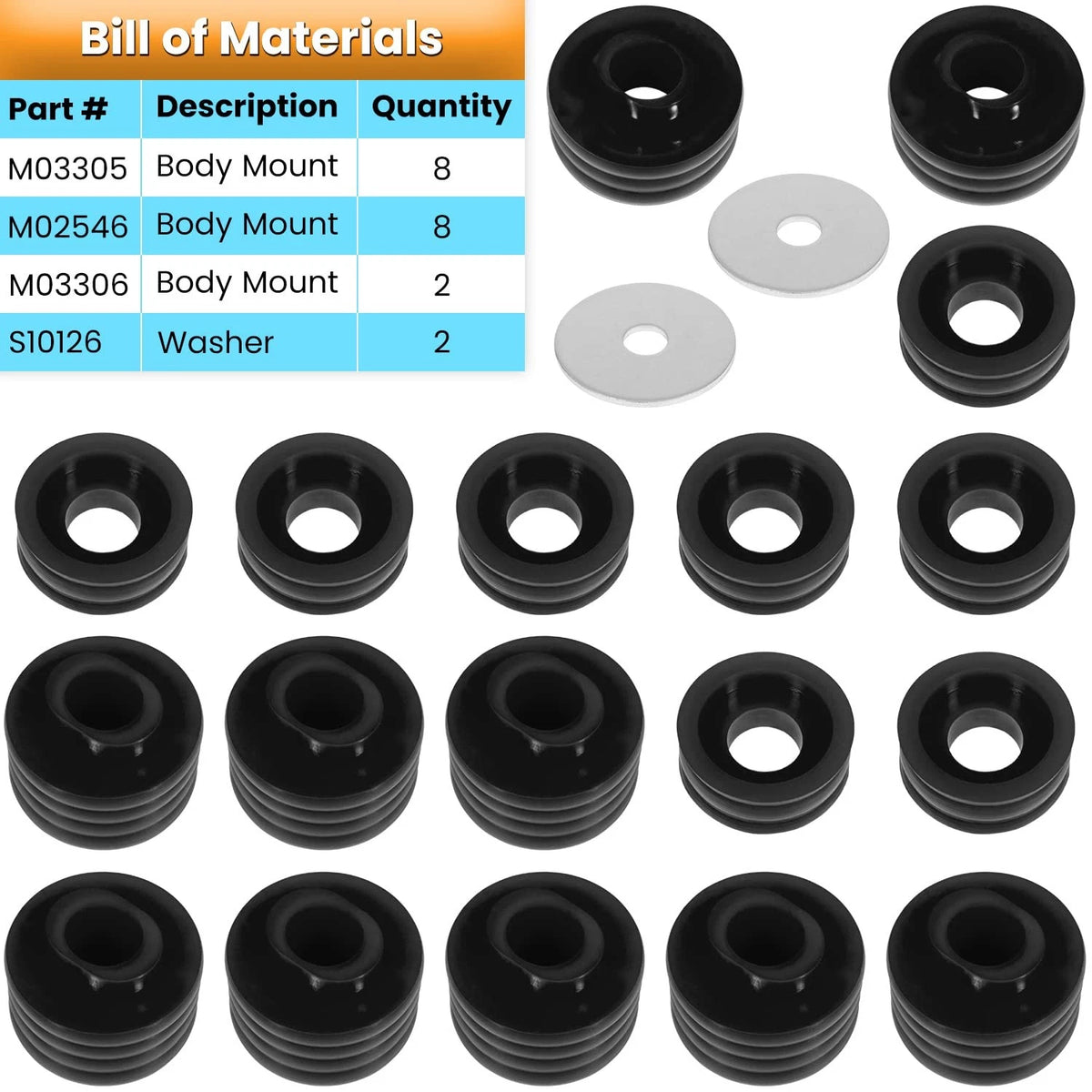 20PCS Body Mount Bushing Kit for Ford F250 F350 Super Duty (1999–2018)