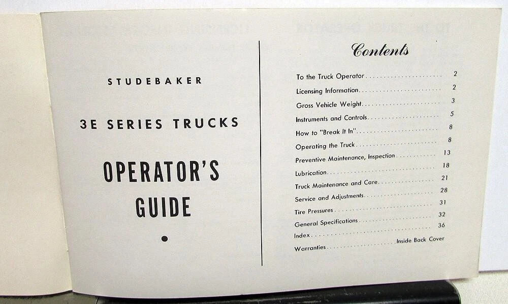 Owners Manual for Studebaker 3E Series Trucks (1958)