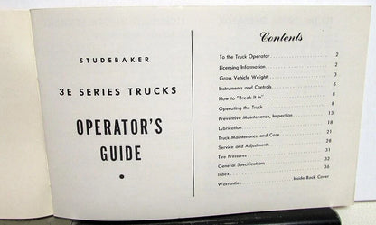 Owners Manual for Studebaker 3E Series Trucks (1958)