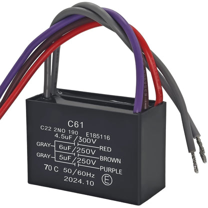 5 Wire Ceiling Fan Capacitor for Ceiling Fans (250VAC 4.5uF+5uF+6uF)