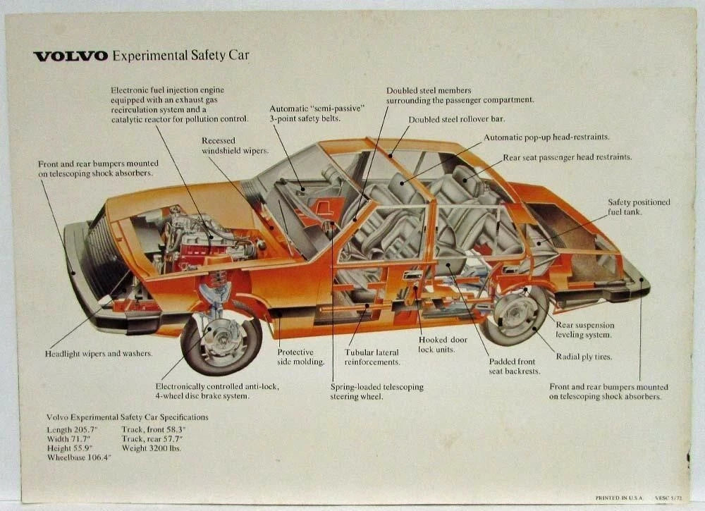 Tri-fold Brochure for Volvo Experimental Safety Car (1972)