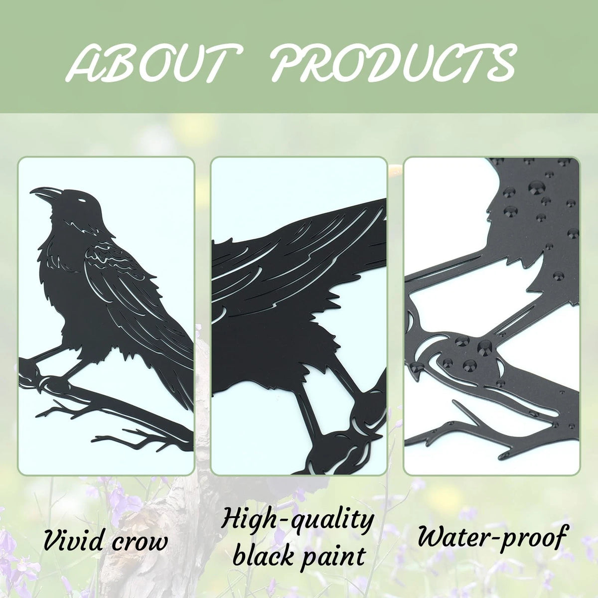 Raven Crow Fence Topper Decor for Garden