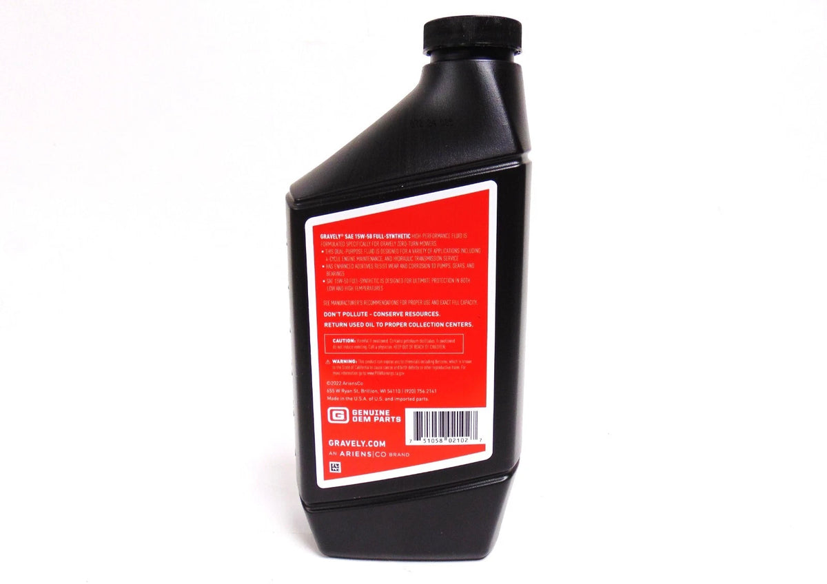 1 QT Gravely Lawn Mower 15W50 Hydrostatic & Engine Oil (OEM)