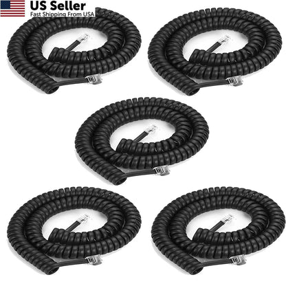 5 Pack Phone Cord for Landline (8Ft Uncoiled / 1.4Ft Coiled) Black