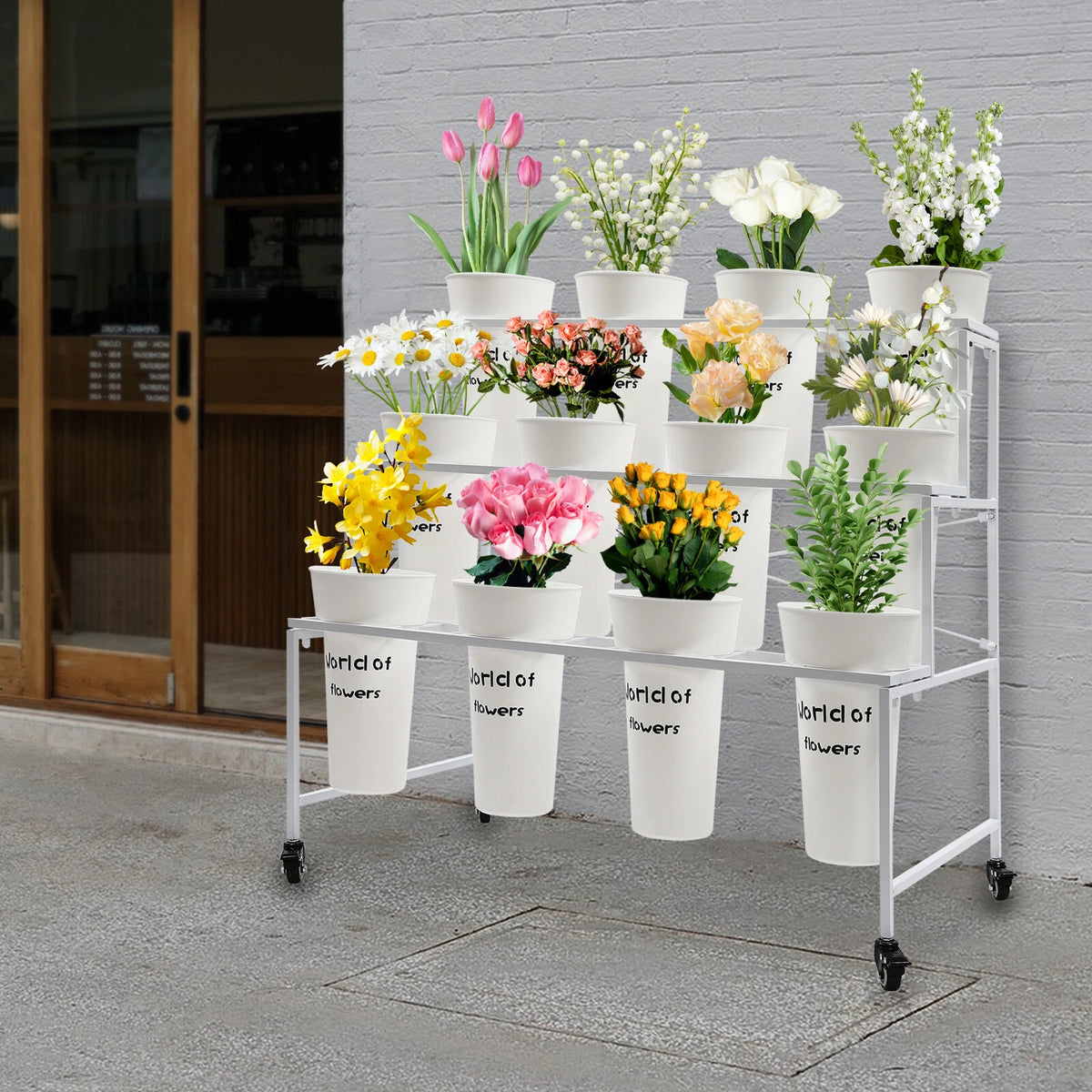 3 Tier Metal Flower Display Stand with 12 Buckets for Flower Arrangement