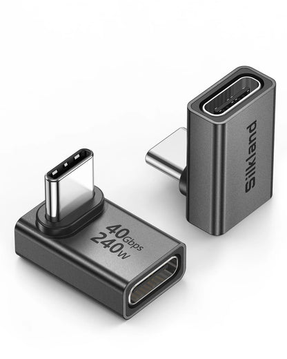 2X USB C 90 Degree Right Angle Adapter 8K 60Hz 240W Black