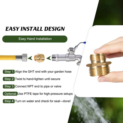 3/4" GHT Male to 1" NPT Male Brass Adapter for Garden Hose Connector