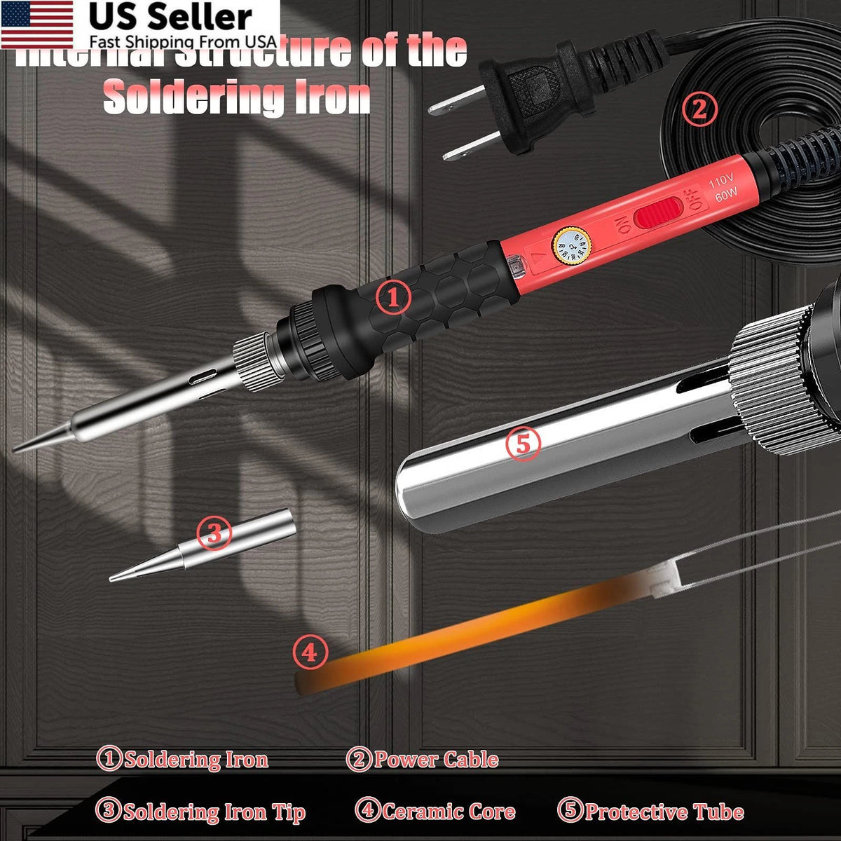 Soldering Kit 60W Iron 110V with Ceramic 9-in-1 Basic