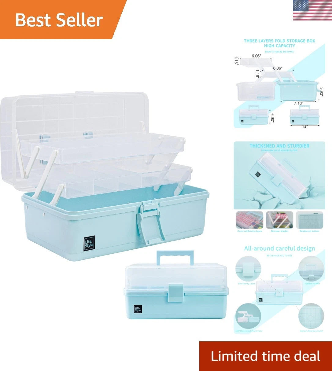 Eco-Friendly 13-Inch 3-Layer Craft Storage Box for Stylish Organization