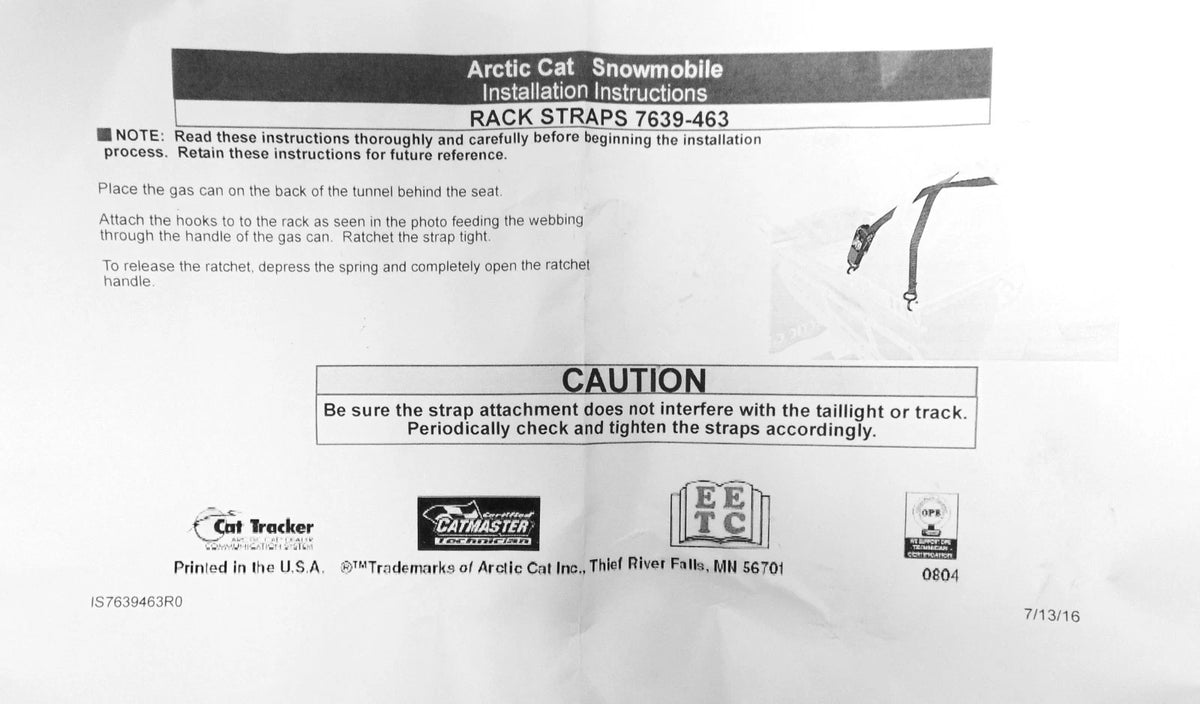 OEM Tunnel Rack Strap for Arctic Cat Snowmobile (7639-463)