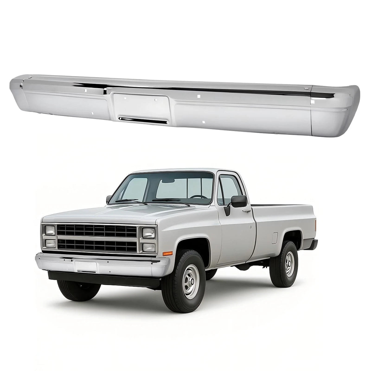 Front Bumper Face Bar Chrome for Chevy GMC C/K/R/V C10 K10 Suburban (1983–1991) - CON-A000000681, Replace for 14043720, GM1002142