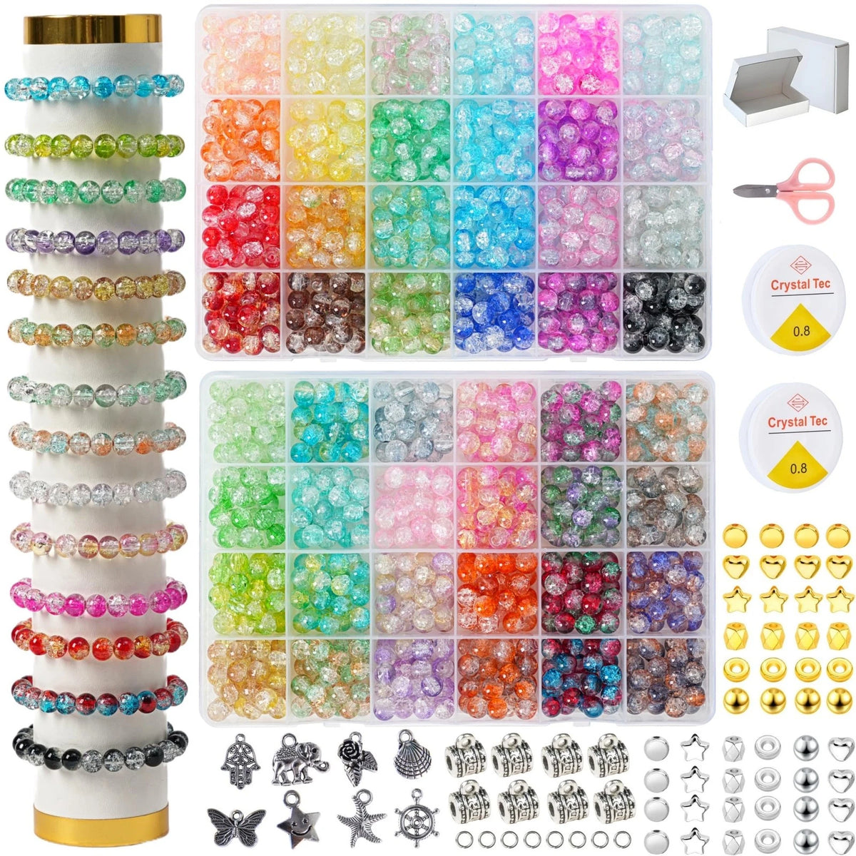 1300PCS 8mm Mixed Crackle Glass Beads for Bracelets Making