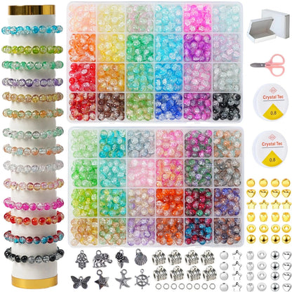 1300PCS 8mm Mixed Crackle Glass Beads for Bracelets Making