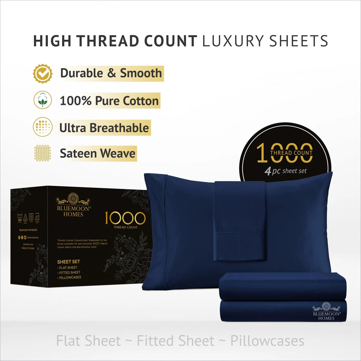 Set of 4 Cotton Sheets for Queen Size (No Part Numbers)