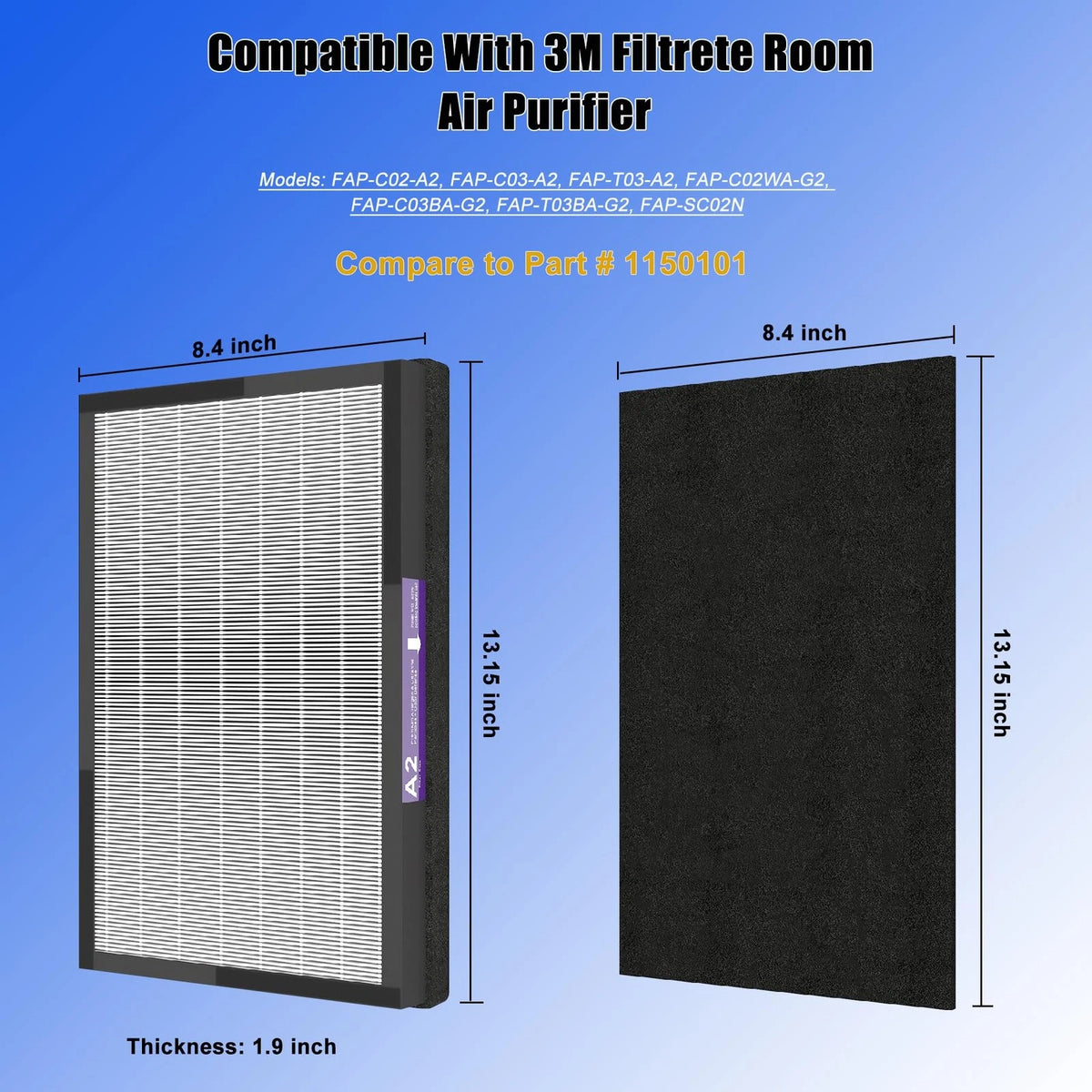 2 Pack HEPA Replacement Filter for 4.6" x 8.8" x 13.6"