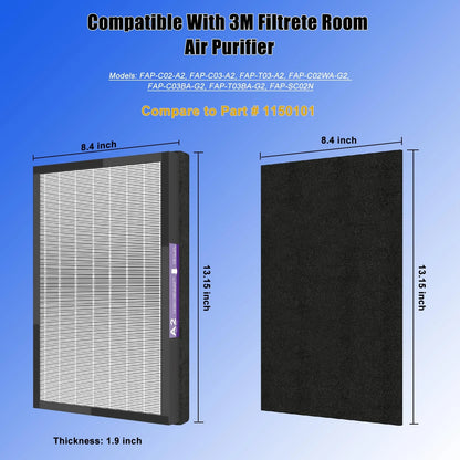 2 Pack HEPA Replacement Filter for 4.6" x 8.8" x 13.6"