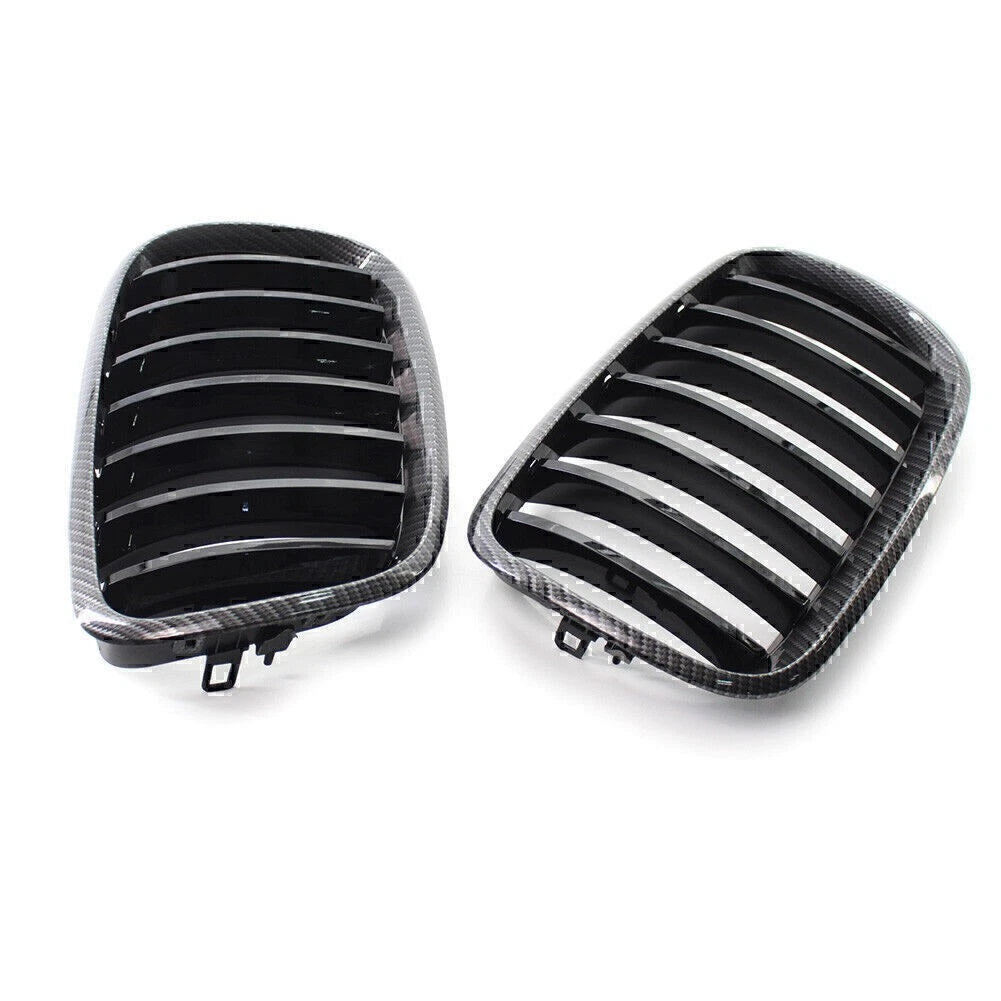 Gloss Black Carbon Style Grille for BMW X5 X6 E70 E71 (2008–2013)