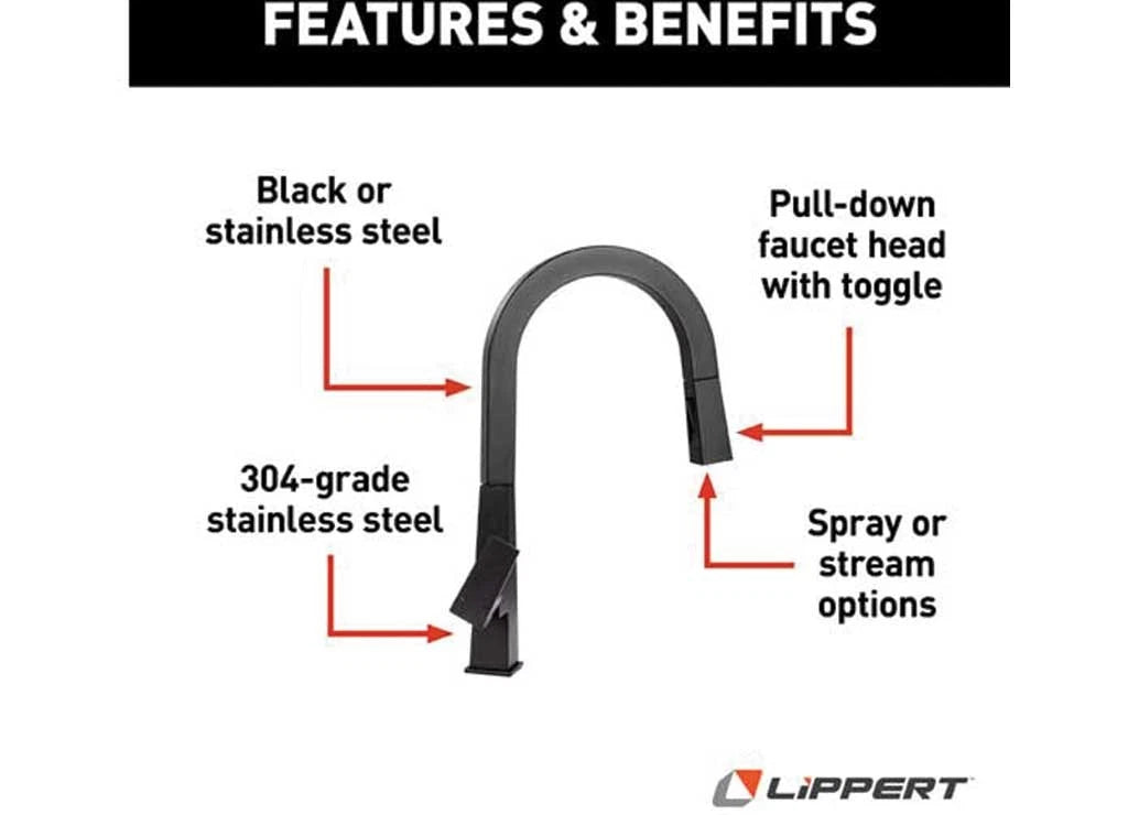 Pull-Down Faucet for Lippert (2021–2021) - Black Matte