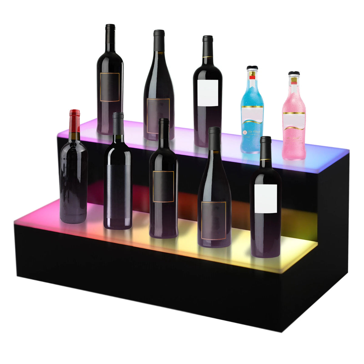 2 Tier LED Lighted Back Bar Liquor Bottle Shelf Display Stand