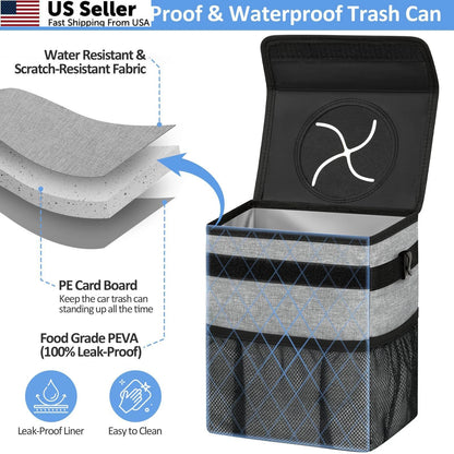 2 Gallon Car Trash Can Bin for Back Seat (Leak Proof, Grey)