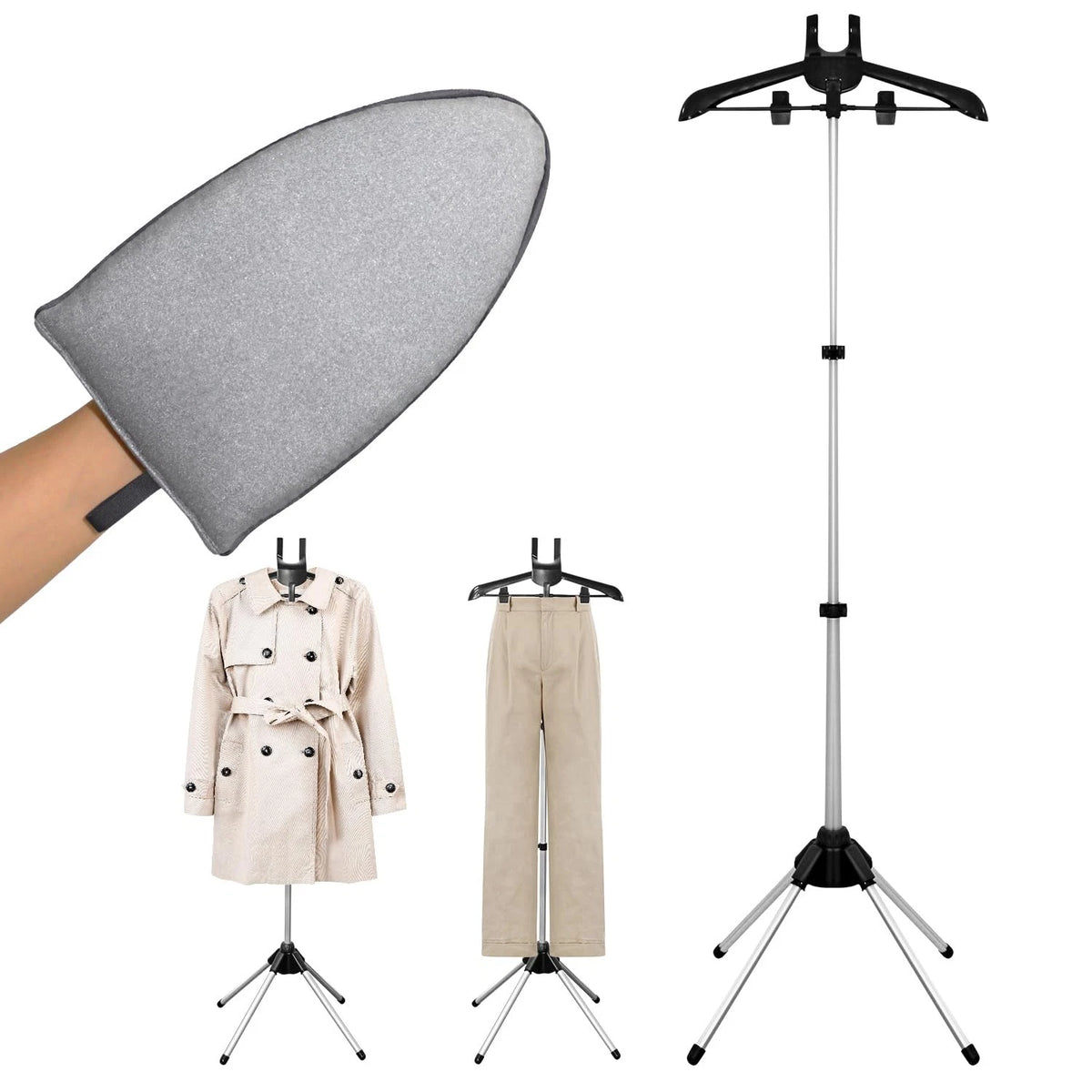 Garment Hanger for Steaming Clothes with Ironing Gloves