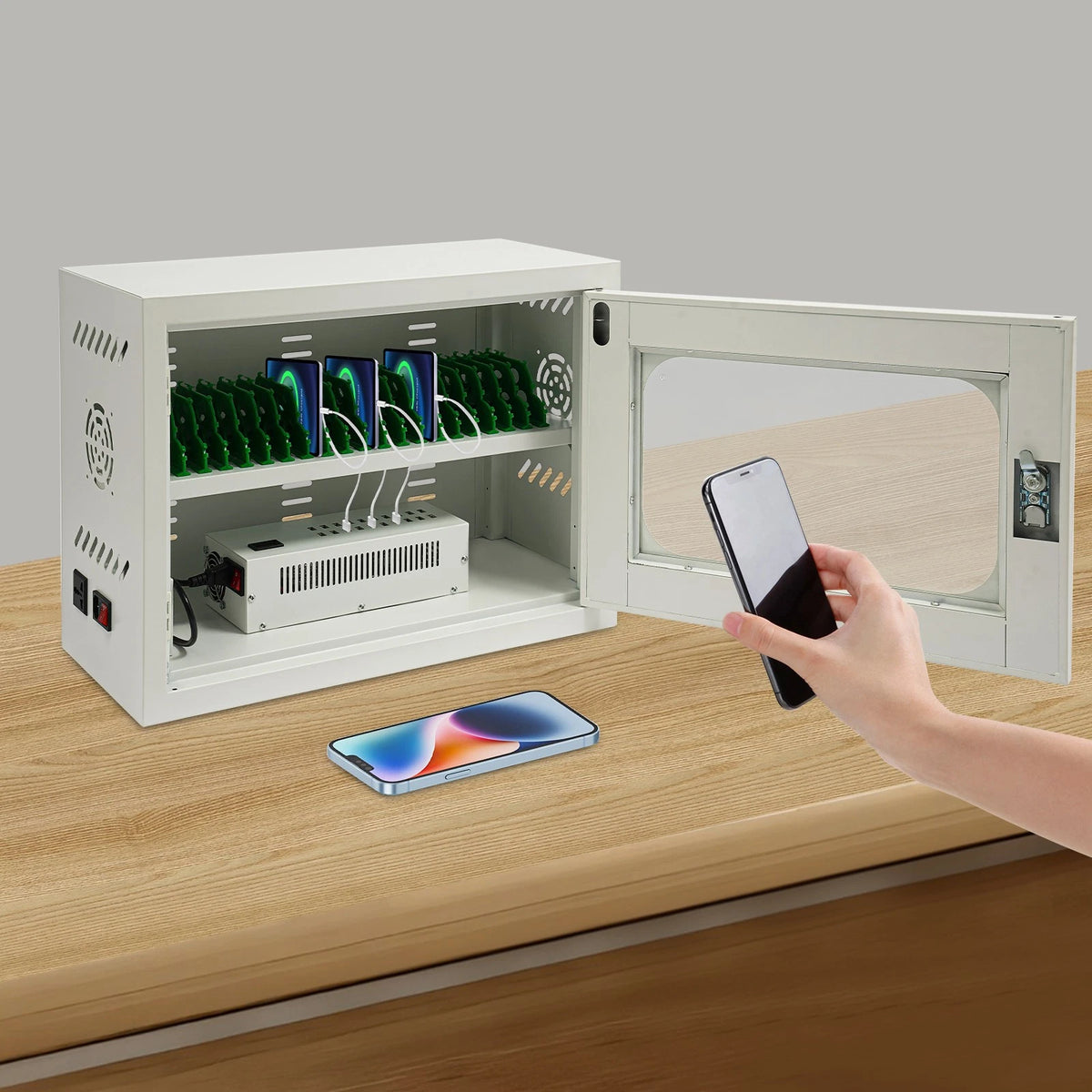 20-Unit Charging Cabinet for Cellphones & Tablets Charging Station 200W