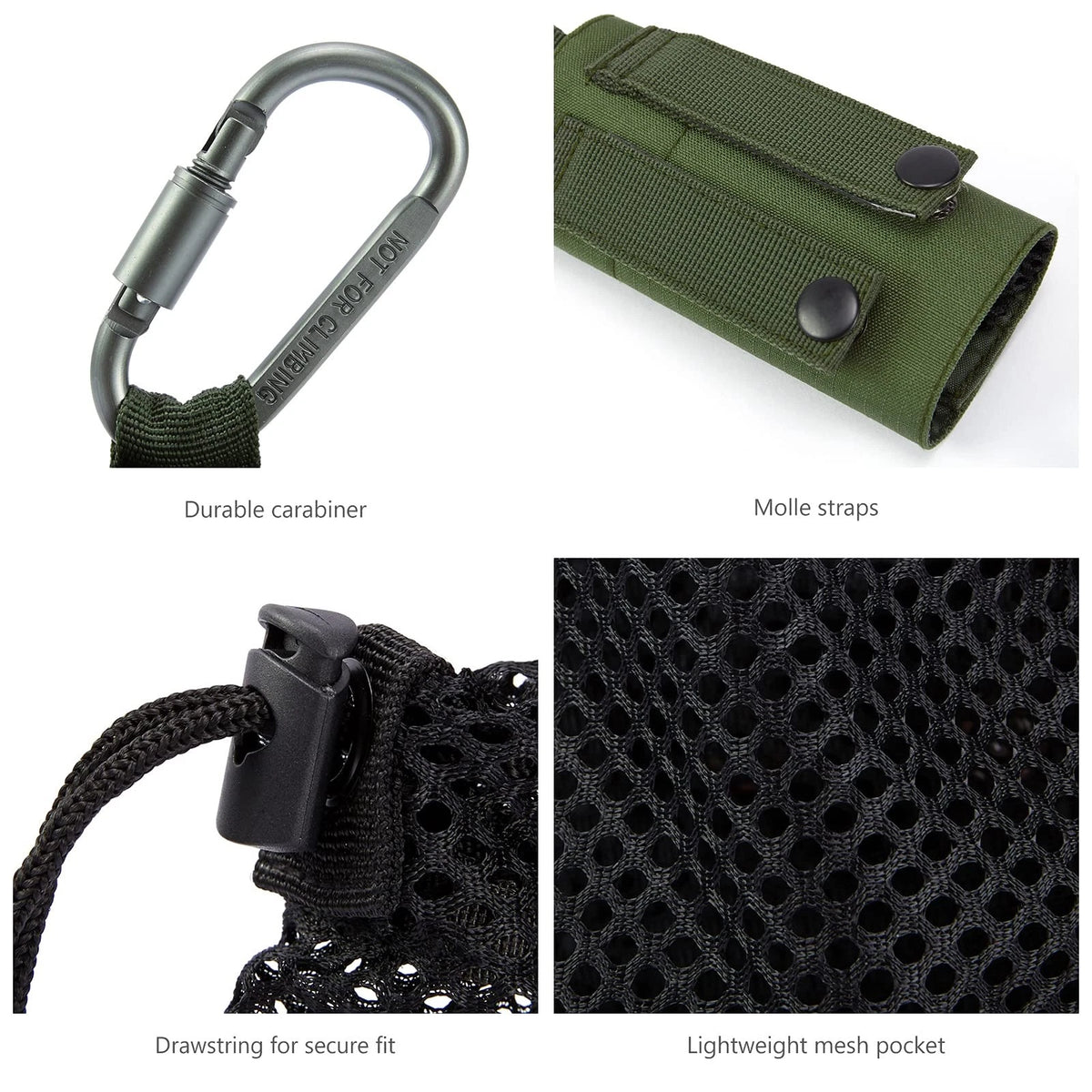 Water Bottle Pouch for Tactical Use with Carabiner and Foldable Mesh Holder