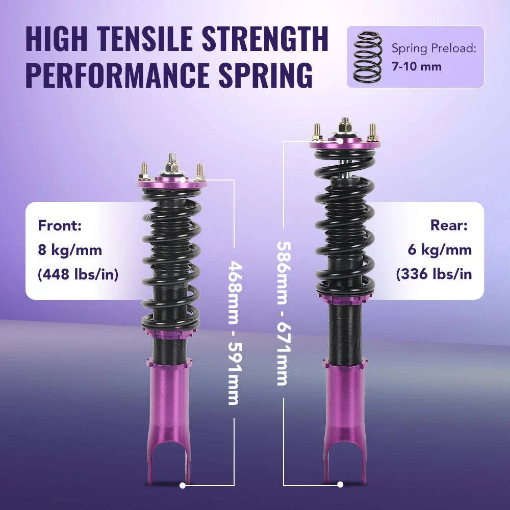 4X Adjustable Coilover Suspension Kit for Honda S2000 AP1/AP2 (2000–2009)