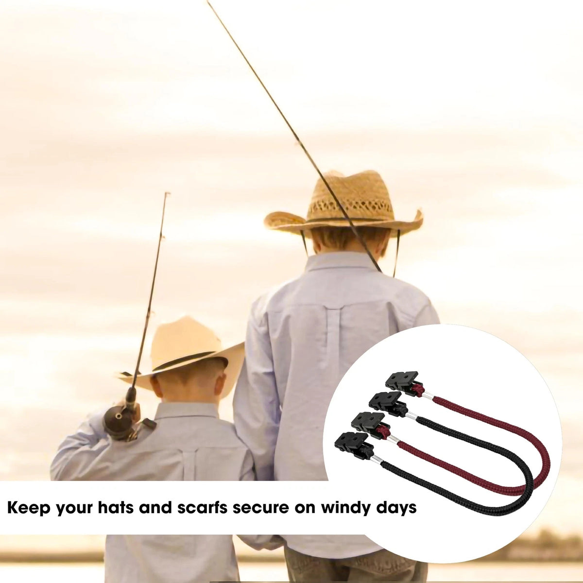 Set of 4 Windproof Hat Strap Clips for One Size - Red, Black