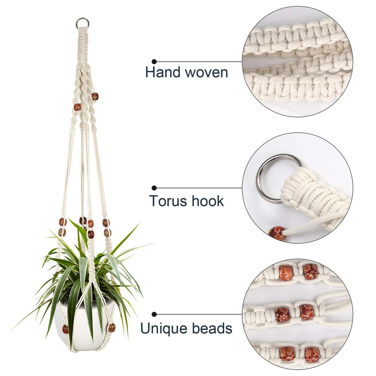 2X Macrame Plant Hanger for (35 Inches, White)