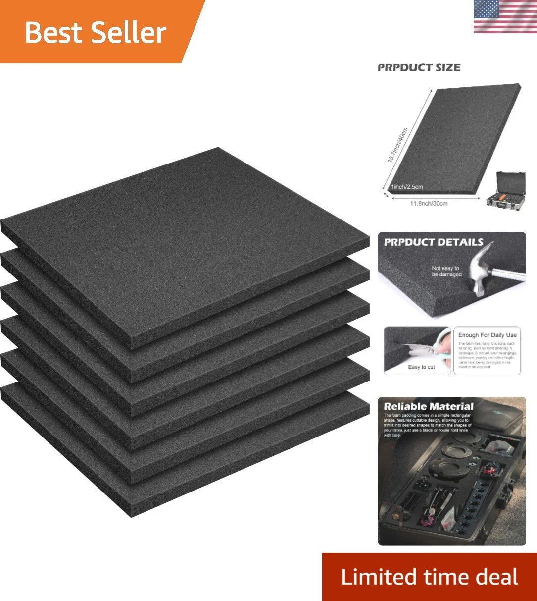6X Cuttable Foam Inserts for Safe Storage Solutions (16x12x1 Inch)