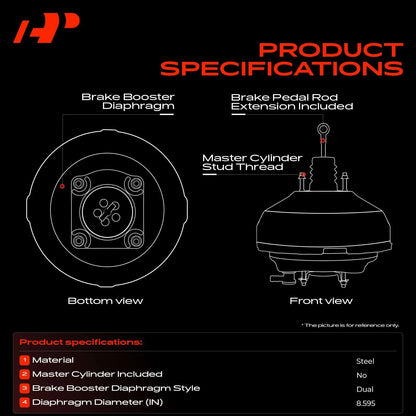A-Premium Black Power Brake Booster for Chevy Corvette (1968–1976) 338906, 54-91200