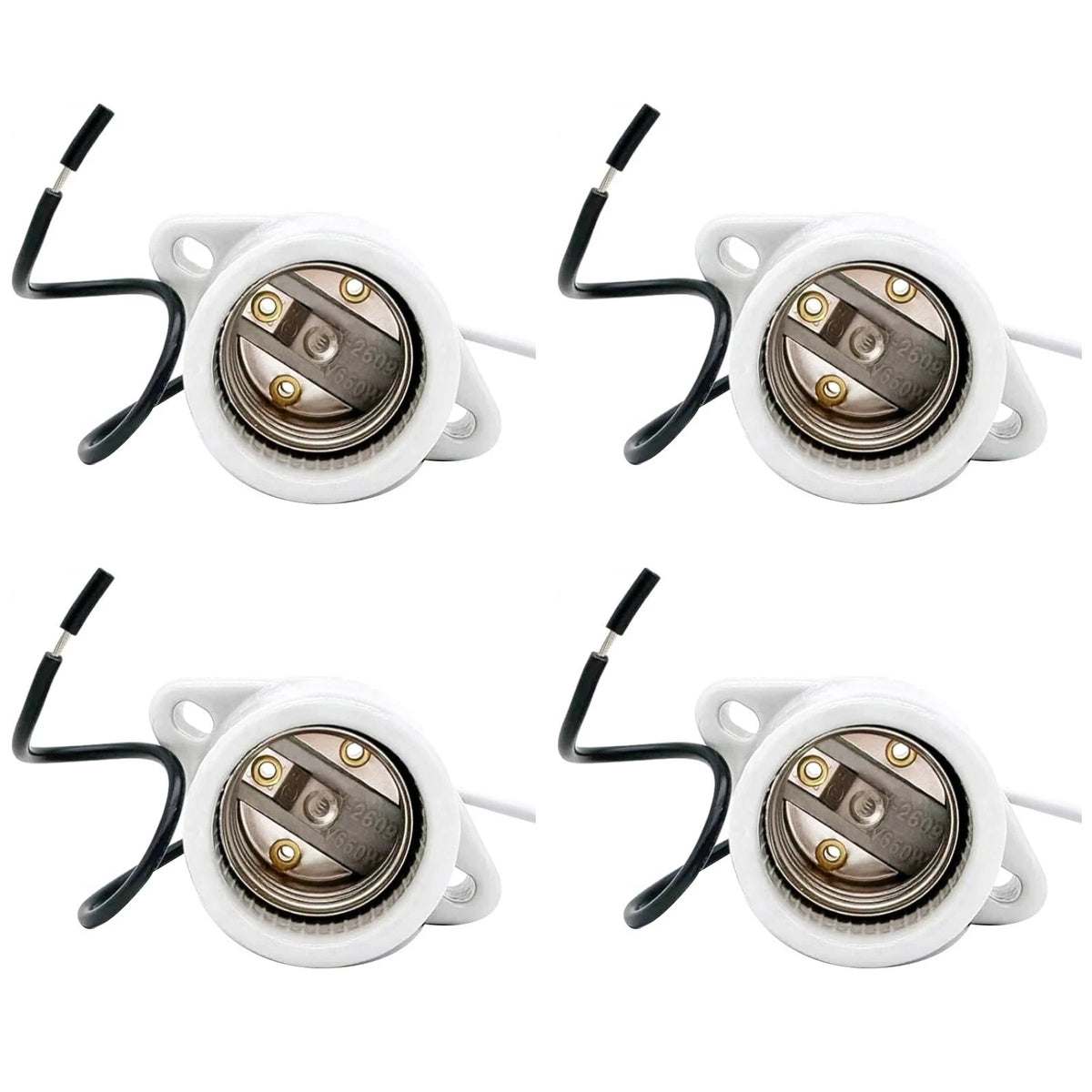 4X White Porcelain Light Sockets E26 E27 Bulb Holder Pre-Wired 660W 660V