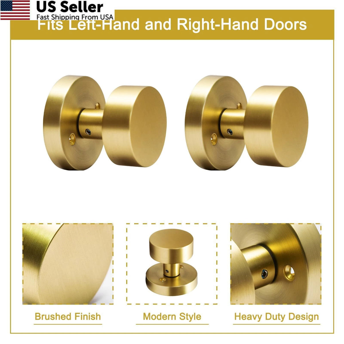 2X Dummy Door Knobs for Satin Brass (Interior)