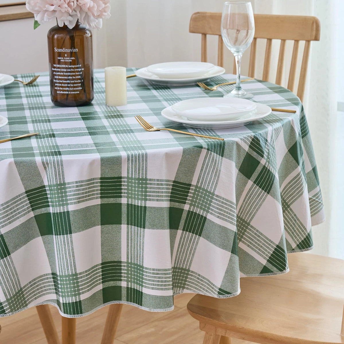 48 Inch Round Vinyl Tablecloth with Flannel Backing (Waterproof)