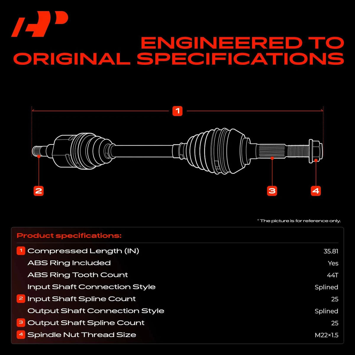 Front Right CV Axle Assembly for Hyundai Accent (2000–2005) 4950025410, 4950025510, 4950025511, 66-3313
