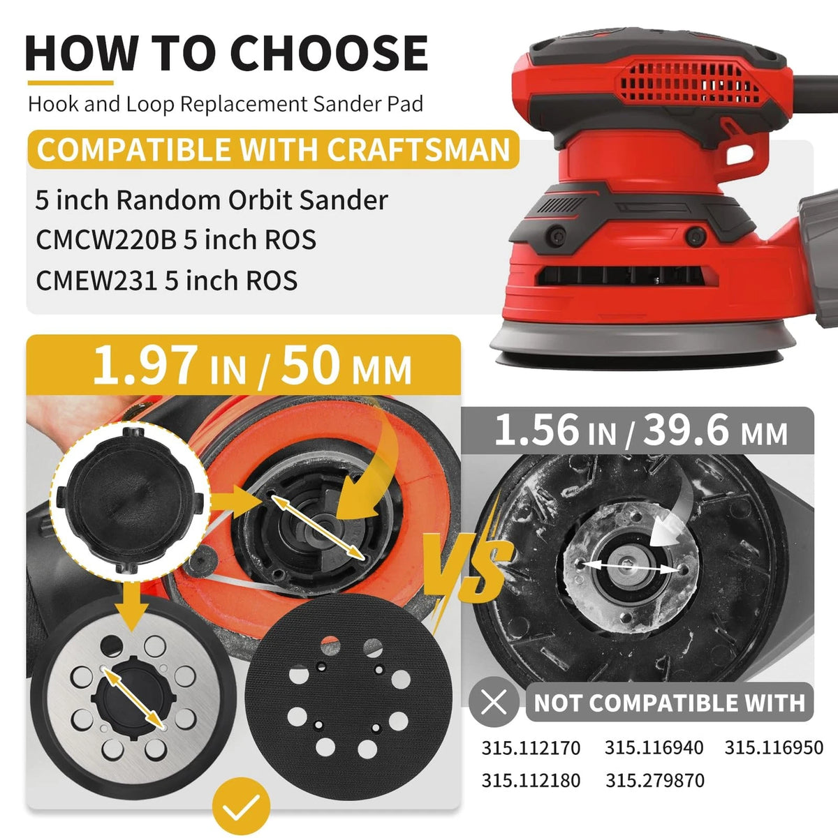2X 5 Inch 8 Hole Hook Loop Sander Pad for Craftsman
