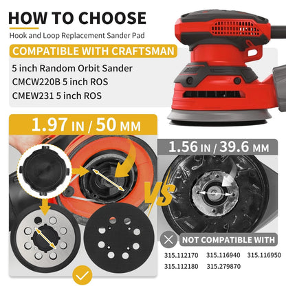2X 5 Inch 8 Hole Hook Loop Sander Pad for Craftsman
