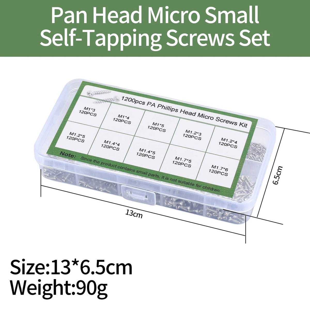 1200 Pcs Mini Screw Kit for M1/M1.2/M1.4/M1.7 Micro Phillips Head
