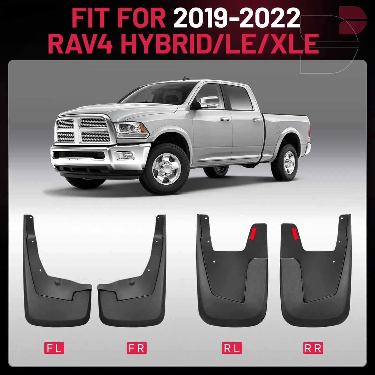 Set of 4 Mud Guards Splash Mud Flaps for RAM 1500 (2019–2024) Black