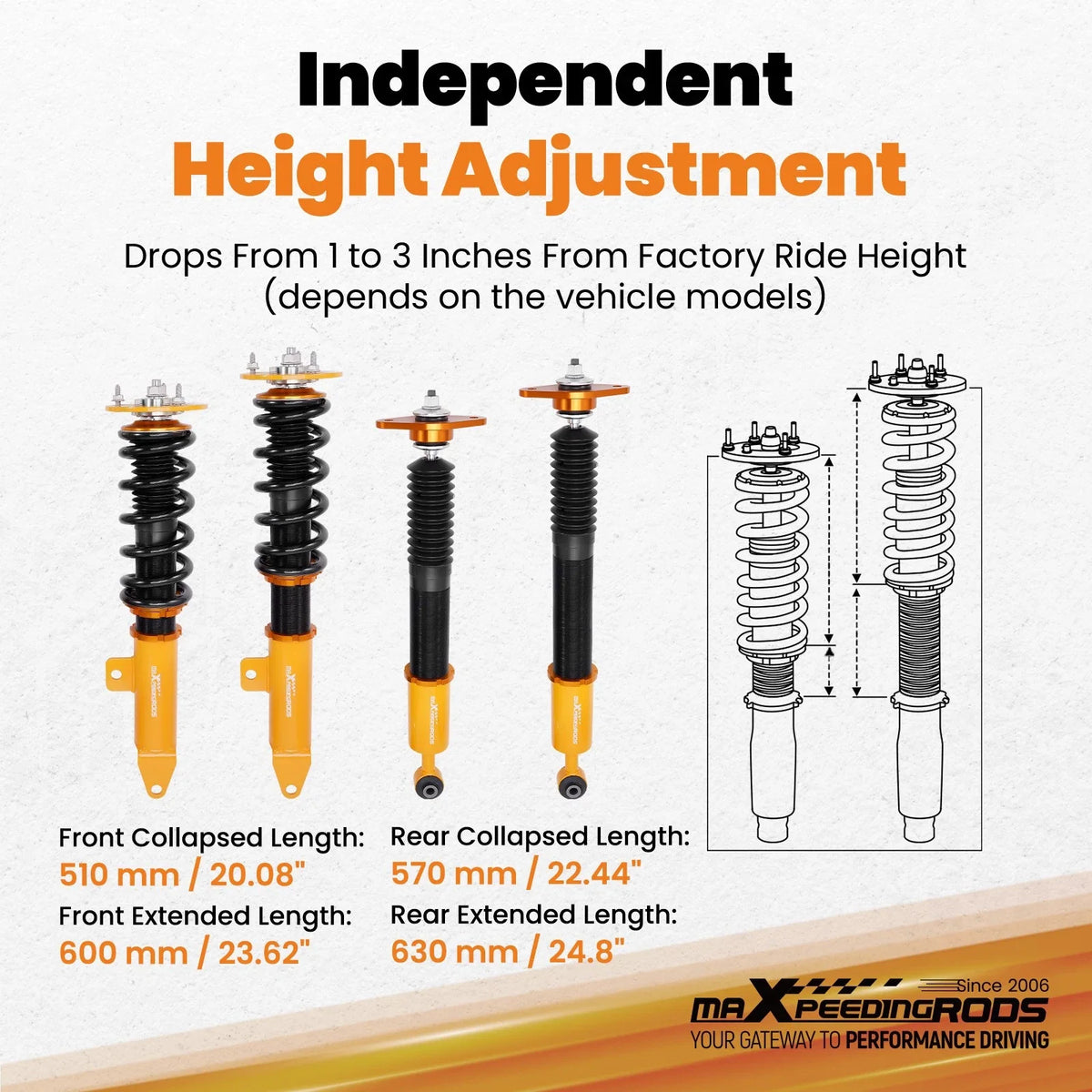 Front Upper Camber Arm & Lowering Coilover for Dodge Charger SRT-8 2006-2010