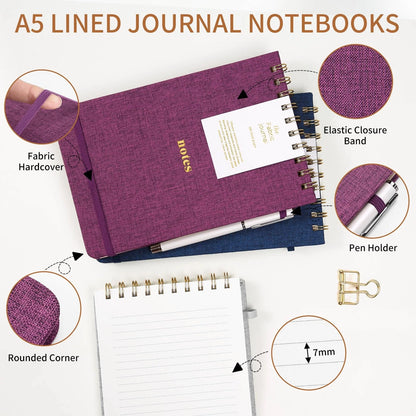 A5 Top Spiral Notebook - Hardcover Journal 160 Pages 100 GSM