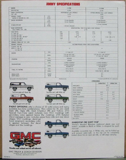Sales Brochure Folder for GMC Jimmy & Sierra Pkg Truck C/K 1500 (1981)