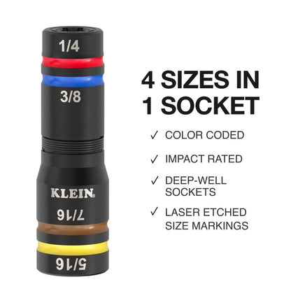Klein Tools KNECT Quad Socket Set for Automotive (12 Sizes in 3 Sockets)